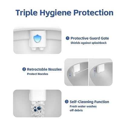 Bidet Attachment for Toilet, Dual Nozzle with Self-Cleaning Bidet Toilet Seat, Non-Electric Ultra-Thin Bidets for Existing Toilets, Rear/Feminine Wash with Adjustable Water Pressure, CSL0401