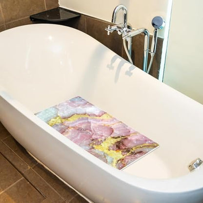 Bathtub Mat Non Slip 26.8x15.1 Inch, Pink Marble Shower Mat with Suction Cups and Drain Holes, Machine Washable Shower Mats for Inside Shower - color: Multi 9