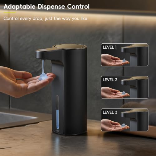 EKO Aroma 9 fl oz Automatic Liquid Soap Dispenser, Rechargeable & Water-Resistant Soap Dispenser for Kitchen and Bathroom with Adjustable Volume Control (Matte Black Steel) - color: Matte Black, size: 9 oz (Standard Rechargeable)