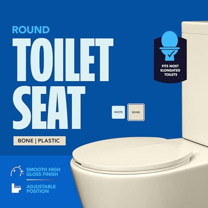 HIGHCRAFT Premium Round Toilet Seat with Adjustable Hinges - Molded Plastic Toilet Seat - Fits Standard Round Toilets - Round Seat in Bone/Beige - color: Bone, size: Round
