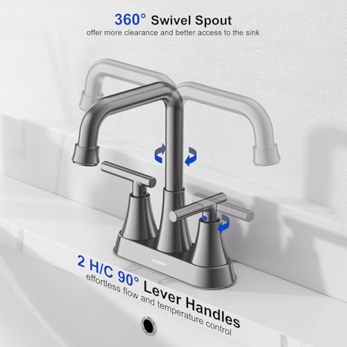 Brushed Grey 4 inch Centerset Bathroom Faucet for Sink 2-3 Hole | Bathroom Sink Faucet with Pop-up Drain and Supply Lines, Stainless Steel 2-Handle Centerset Faucet for Vanity RV Restroom - color: Brushed Grey