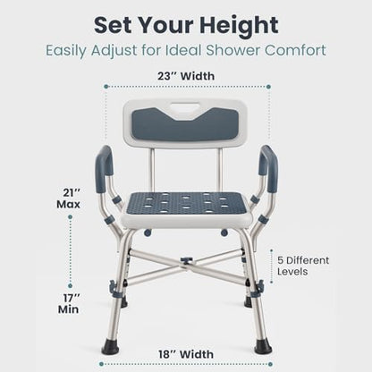 Shower Chair for Elderly and Disabled (450lb) with Padded Armrests and Back, Adjustable Height Shower Seat, Heavy Duty Shower Chairs for Inside Shower, Handicap - Teal - color: Teal