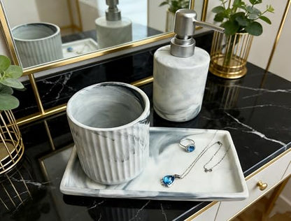 350ML Bathroom Soap Dispenser Set，Marble 3-Piece Countertop Organizer | Marble ceramic is suitable for soap storage on the washstand, liquid detergent on the sink, and lotion bottle on the dresser - color: Grey Ink Wash