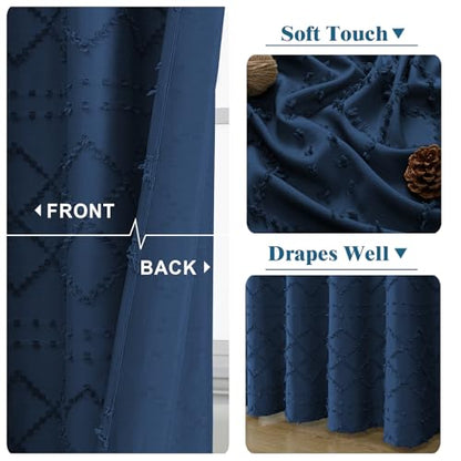 Dusty Blue Fabric Shower Curtain 72x72 Inches, Jacquard Plaid Striped Cloth Shower Curtain, Chic Tufted Hotel Bathroom Farmhouse Shower Curtain Sets - color: Dusty Blue, size: 72"W x 72"L (Pack of 1)