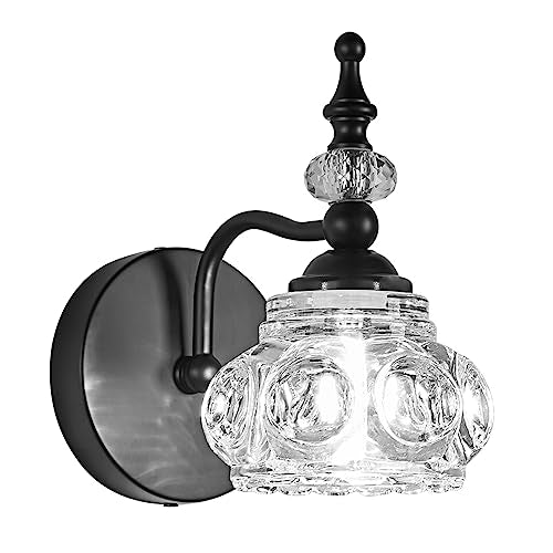 Industrial 1-Light Bathroom Vanity Light Fixture, Black Wall Source with Glass Shade, Rust-Proof and Durable, Using G9 Bulbs for Bedroom, Bathroom, Living Room - color: Black, size: 1-Light (1-Pack)