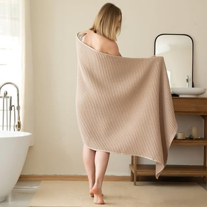 Premium Waffle Bath Sheet Towels Pack of 2 Extra Large 35x71 inch - 100% Turkish Cotton, Waffle Weave, Quick Dry, Lint Free, Light, Thin, Oversized Bath Towel (Brown, Set of 2 Bath Towels) - color: Brown, size: Set of 2 Bath Towels