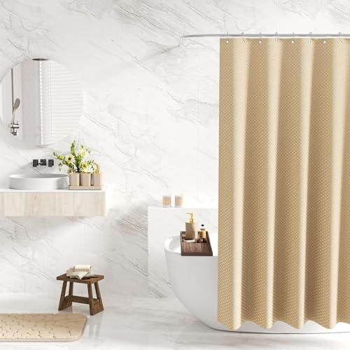 XLHOMO Bathroom Accessories Set - 25PC Bathroom Sets with Shower Curtain and Rugs, Beige Bathroom Accessories with Trash Can, Soap Dispenser, Soap Dish & Toilet Brush - size: Bath Set+Shower Curtain+Rugs, style: Beige&Gold
