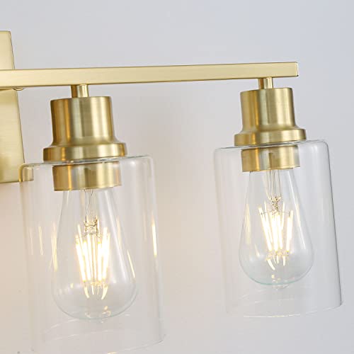 4-Lights Gold Bathroom Light Fixture, Brushed Brass Vanity Light with Clear Glass Shade, Modern Bath Wall Lights for Living Room, Hallway, Bedroom - color: Gold 4-Light