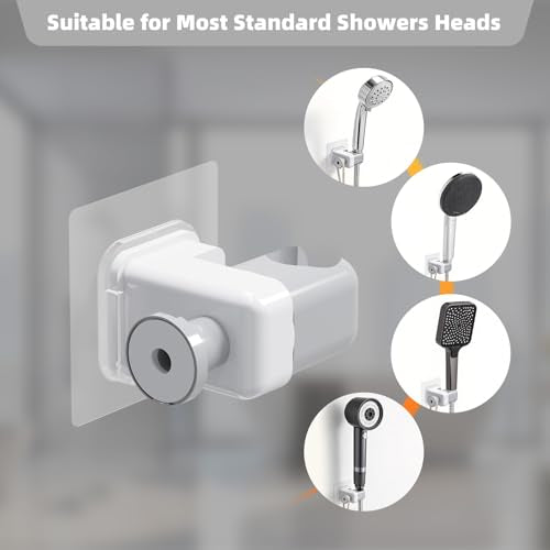 Adhesive Shower Head Holder for Bathroom, White | 180° Adjustable for Custom Angle, No-Drill Wall Mount, Fits Handheld & Standard Wands, for RV & Apartment
