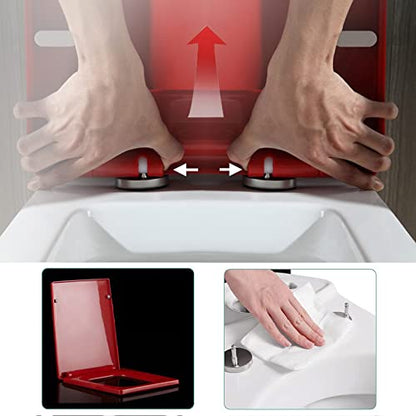 Toilet Seat Quick Release with Soft Close and Removable Hinges, Bathrooms Square is Easy to Clean and Install