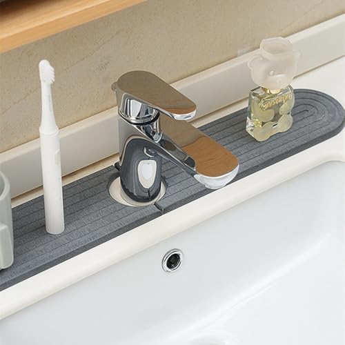 dophee Diatomite Fast Drying Stone Faucet Mat for Kitchen Sink, Dark Grey | Sink Tray Faucet Splash Guard Absorbent Mat for Bathroom Counter, 23.3"x3.9" - color: Dark Gray