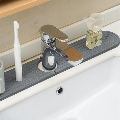 dophee Diatomite Fast Drying Stone Faucet Mat for Kitchen Sink, Dark Grey | Sink Tray Faucet Splash Guard Absorbent Mat for Bathroom Counter, 23.3"x3.9" - color: Dark Gray