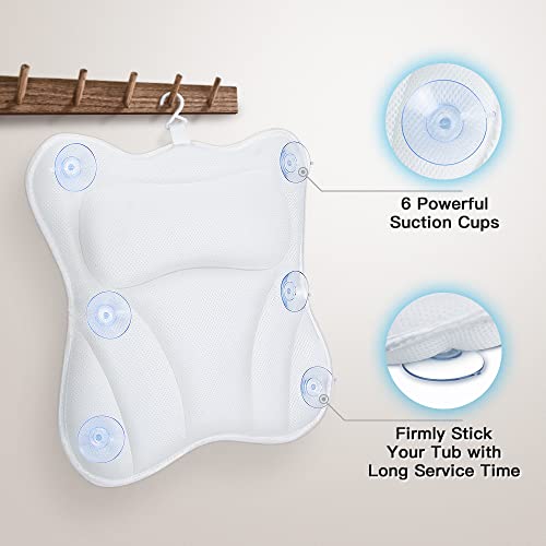 Bath Pillow for Tub Luxury Bathtub Pillow for Head and Neck 4D Air Mesh Spa Bath Tub Pillow Headrest with Non-Slip 6 Strong Suction Cups Bathtub Pillow Soaking Tub Bathroom Bath Gifts