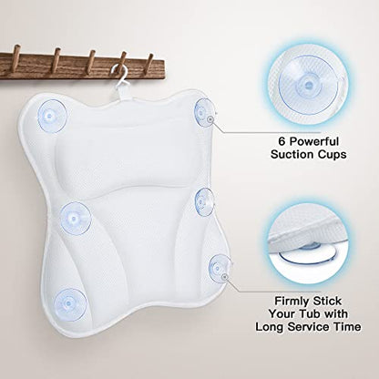 Bath Pillow for Tub Luxury Bathtub Pillow for Head and Neck 4D Air Mesh Spa Bath Tub Pillow Headrest with Non-Slip 6 Strong Suction Cups Bathtub Pillow Soaking Tub Bathroom Bath Gifts