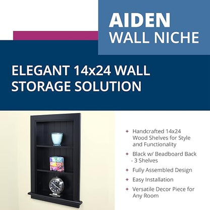 14x24 Aiden Recessed Wall Niche Medicine Cabinet Replacement, in The Wall Bathroom Cabinet Insert Shelf/Shelves, Made in North America, Real Wood, NO MDF, Beadboard, Black - color: Black 4 Shelf, size: 14x24