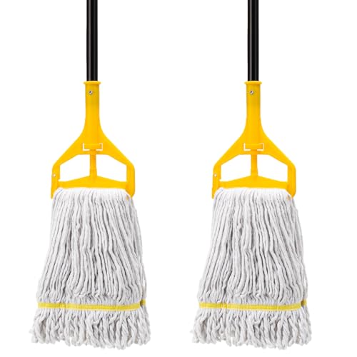 KeFanta 2 Pack Commercial Mop Heavy Duty,Industrial String Cotton Wet Mops | 60 inch Long Handle,Looped-End Mop Head,for Home,Garage,Kitchen, Office, Workshop, Warehouse Floor Cleaning - size: 2 Mop Handles + 2 Mop Heads