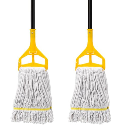 KeFanta 2 Pack Commercial Mop Heavy Duty,Industrial String Cotton Wet Mops | 60 inch Long Handle,Looped-End Mop Head,for Home,Garage,Kitchen, Office, Workshop, Warehouse Floor Cleaning - size: 2 Mop Handles + 2 Mop Heads