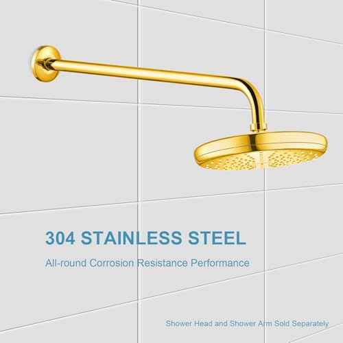 OFFO Shower Arm with Flange, 24 in Bright Gold Wall Mount Replacement Angle Shower Head Arm Wall-Mounted For Fixed Shower Head & Handheld Showerhead - color: Bright Gold, style: 24 in