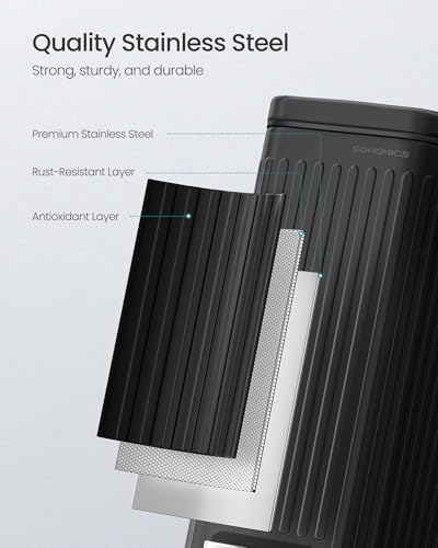 SONGMICS Bathroom Trash Can, 1.6-Gallon (6 L) Trash Bin with Lid, Slim for Small Spaces, Stainless Steel Garbage Can, Soft Close, Black ULTB563B02 - color: Black, style: 1.6 Gal. & fluted design