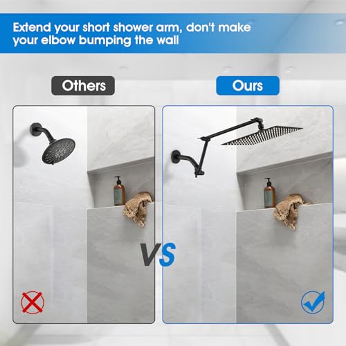 PDPBath Brass 16 Inch Shower Head Extension Arm, Upgrade Flexible Height & Angle Adjustable Shower Arm Extender with Lock Joints, for Fixed Shower Head & Handheld Shower Head, Matte Black - color: Matte Black, style: 6 Inch + 10 Inch