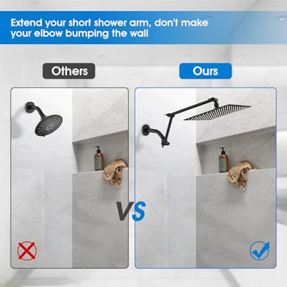 PDPBath Brass 16 Inch Shower Head Extension Arm, Upgrade Flexible Height & Angle Adjustable Shower Arm Extender with Lock Joints, for Fixed Shower Head & Handheld Shower Head, Matte Black - color: Matte Black, style: 6 Inch + 10 Inch