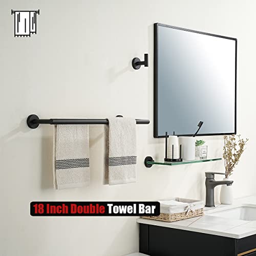 JQK Black Double Towel Bar, 20.5 Inch 304 Stainless Steel Thicken 0.8mm Towel Rack Bathroom, Towel Holder Matte Black Wall Mount, Useable Length 18 Inch, TB100L18-PB - color: Matte Black, size: 20.5 Inch