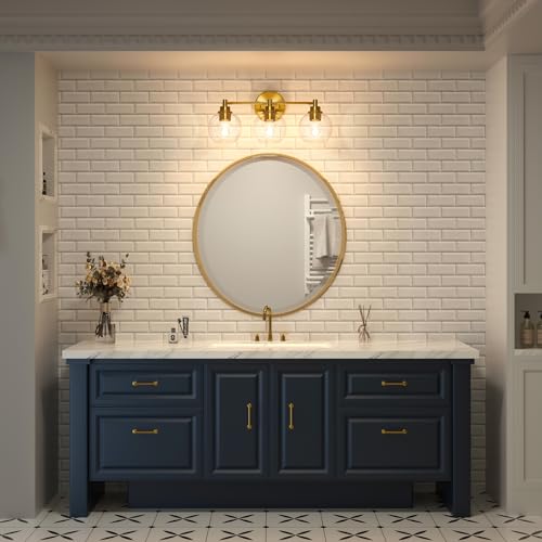 VONLUCE 3 Light Bathroom Vanity Light Fixtures, Gold Finish | Globe Glass Shades, E26 Sockets, Easy to install, Vanity Lights for Bedroom Hallway Living Room - color: Gold, size: 3-Light