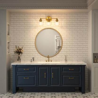 VONLUCE 3 Light Bathroom Vanity Light Fixtures, Gold Finish | Globe Glass Shades, E26 Sockets, Easy to install, Vanity Lights for Bedroom Hallway Living Room - color: Gold, size: 3-Light