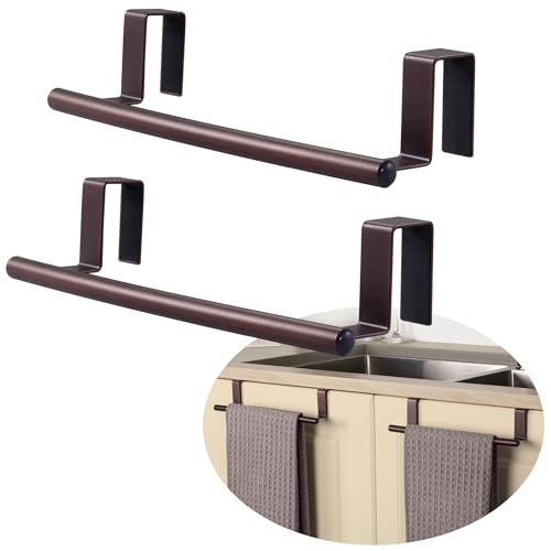 KES Over The Cabinet Towel Holder Fit 1" Thick, Kitchen Towel Holder, Brown | Anti-Wobble, Scratchproof, for Dish Hand Towels, Over The Door Towel Bar with Extended Hooks, 2 Pack, KTH500S26-OB-P2 - color: Brown