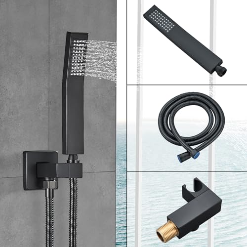 Shower Faucet 10 Inches Matte Black Shower System with Rainfall Shower Head and Handheld Spray Bathroom Luxury Rain Shower Faucet Set Complete Wall Mounted - color: Matte Black, size: Matte Black-10"