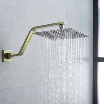 16 Inch S Shape Brushed Gold Shower Head Arm, Square Wall Mounted Shower Arm and Flange Included - color: Brushed Gold