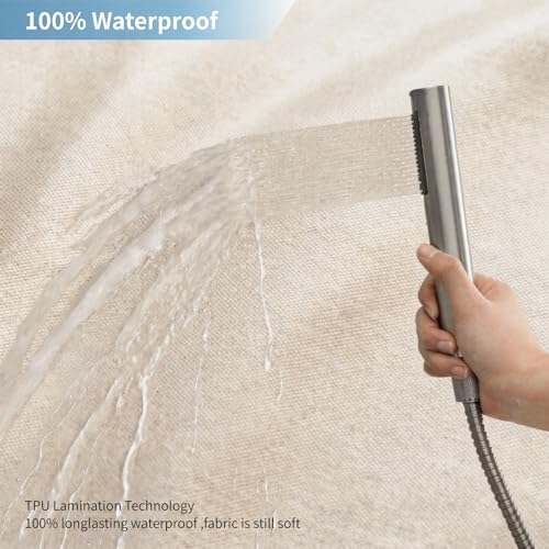 Waterproof Fabric Shower Curtain,No Liner Needed,54x72,Cream | 2-in-1 Design,Linen Textured,100% Waterproof TPU-Laminated Backing,Magnetic Weighted,Machine Washable,For Bathroom,Hotel - color: Cream, size: 54"W x 72"L (Pack of 1)