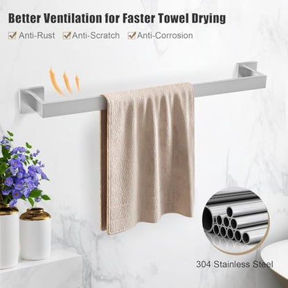 TQKAG Brushed Nickel Bathroom Hardware Accessories Set 5 Pieces, Double Post Pivoting Toilet Paper Holder Set Stainless Steel Square Bathroom Towel Bar Holder Set Wall Mounted - color: Brushed Nickel, size: 5-Pieces Set