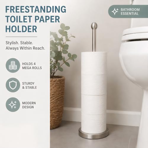 Songtec Toilet Paper Holder Stand with Reserve, Floor Standing Tisse Roll Holder for 4 Rolls, Compact Design Bathroom Toilet Paper Storage - Brushed Nickel - color: Brushed Nickle