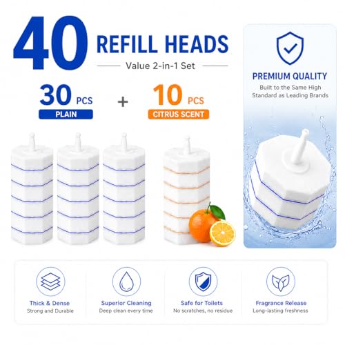 Disposable Toilet Bowl Brush and Holder Set – 40 Refills Included, No-Touch Toilet Wand Cleaning System, Toilet Brush & Holder for Bathroom, Hygienic Toilet Bowl Cleaner Starter Kit - size: 1 Brush + 40 Refills