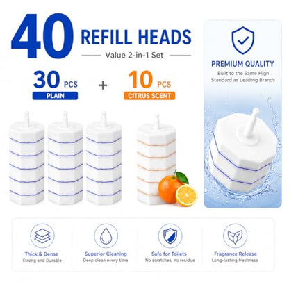 Disposable Toilet Bowl Brush and Holder Set – 40 Refills Included, No-Touch Toilet Wand Cleaning System, Toilet Brush & Holder for Bathroom, Hygienic Toilet Bowl Cleaner Starter Kit - size: 1 Brush + 40 Refills