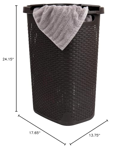 Mind Reader Slim Laundry Hamper with Lid, 60L Tall Clothes Basket, Narrow Tapered Design for Bathrooms, Closets and Laundry Rooms, Plastic, 2 Pack, Brown - color: Brown, size: 2-Pack