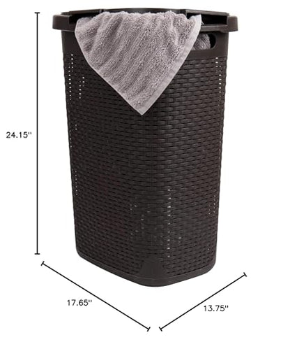 Mind Reader Slim Laundry Hamper with Lid, 60L Tall Clothes Basket, Narrow Tapered Design for Bathrooms, Closets and Laundry Rooms, Plastic, 2 Pack, Brown - color: Brown, size: 2-Pack