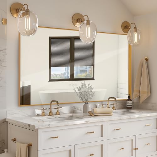 Anpark Wall Mirror 30" x 40" for Bathroom Modern Gold Deep Frame Mirror for Wall Decorative Horizontal or Vertical Wall Mounted Mirror for Bedroom Living Room Entryway Wall Decor - color: Gold-, size: 40"L x 30"W