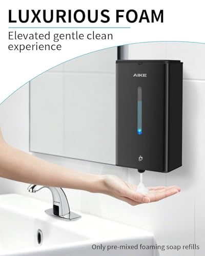 AIKE Automatic Foam Soap Dispenser 33.8oz for Bathroom,Matteblack AK1207FA | Rich Foam and Steel Finish,5-Level Adjustable and Key for Commercial(Battery Not Included),Screw Wall Mount for Space-Saving - color: Matteblack Stainless Steel