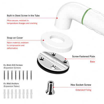 Shower Grab Bars for Seniors, 16-Inch Stainless Steel Safety Handle | handicap grab bar | Heavy-duty support | Glow-in-the-dark ring | wall-mounted grab bar | shower safety rail