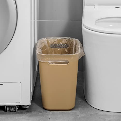 UUJOLY Plastic Small Trash Can Wastebasket, Garbage Container Basket for Bathrooms, Laundry Room, Kitchens, Offices, Kids Rooms, Dorms, 3.5 Gallon, Khaki | Compact Sturdy Garbage Can for Bathroom, Laundry Room, Kitchen, Office, Kids Room, Dorm, Durable, E