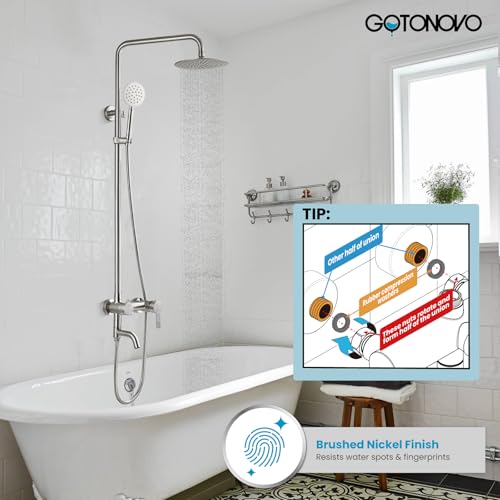 gotonovo Outdoor Shower Kit SUS304 Stainless Steel Brushed Nickel | Outside Shower Fixtures,8’’ Rain Head with Handheld Sprayer,Swivel Tub Spout,Indoor/Outdoor,Poolside,Backyard,Garden,Beach - color: Nickel