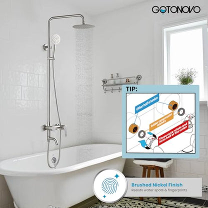 gotonovo Outdoor Shower Kit SUS304 Stainless Steel Brushed Nickel | Outside Shower Fixtures,8’’ Rain Head with Handheld Sprayer,Swivel Tub Spout,Indoor/Outdoor,Poolside,Backyard,Garden,Beach - color: Nickel