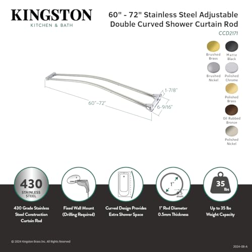 Kingston CCD2177 Double Curved Shower Curtain Rod, Brushed Brass