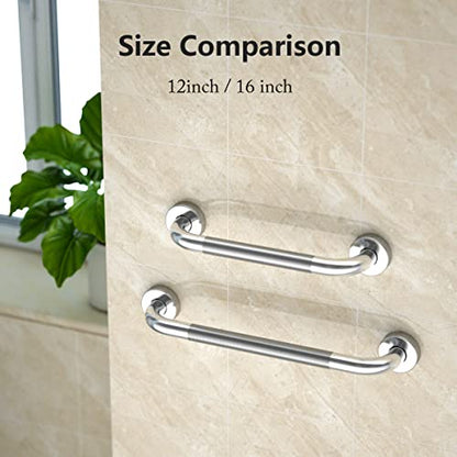 Shower Grab Bars for Bathtubs 16 Inch,Chrome Stainless Steel Bath Grab Bar, Knurled Bathroom Safety Rail, Shower Handrail Support, Handicap Elderly Senior Balance Assist Handles - size: 16inch-2 Pack