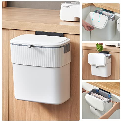 ELPHECO Hanging Trash Can with Lid, 2.5 Gallon, Kitchen Compost Bin | Wall-Mounted Garbage Can, Small Plastic Trash Bin, Under-Sink Wastebasket for Cupboard, Countertop and Cabinet Door - size: 2.5 Gallon