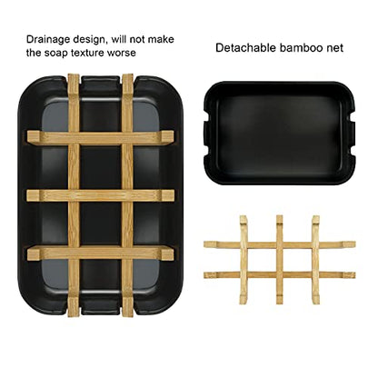 2 Pack Bamboo Soap Dish, Self-Draining Soap Box, Wooden Bamboo Bar Soap Holder for Shower, Bathroom, Kitchen, Bathtub, Bar Sink (White and Black) - color: White and Black