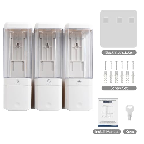 Shampoo and Conditioner Dispenser,GlintGath Shower Dispenser 3 Chamber No Drill Shampoo Dispenser for Shower Wall Mounted Shower Soap Dispenser for Bathroom Hotel,Large Capacity 3 * 500ML,White