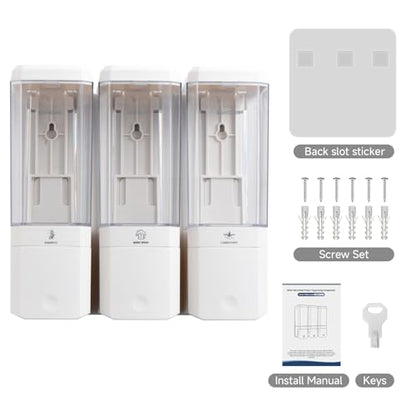 Shampoo and Conditioner Dispenser,GlintGath Shower Dispenser 3 Chamber No Drill Shampoo Dispenser for Shower Wall Mounted Shower Soap Dispenser for Bathroom Hotel,Large Capacity 3 * 500ML,White